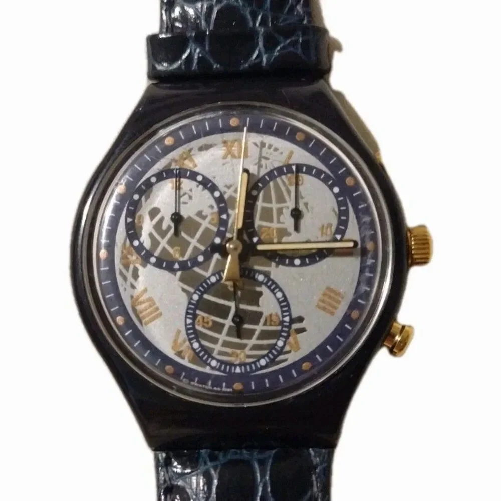 Vintage 1991 Swatch Chronograph Chrono Watch SCN104 Timeless Zone World Map